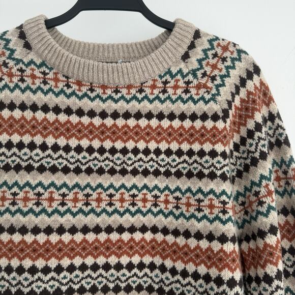 J.Crew Sweater Mens Medium Fair Isle Lambswool Knit Nordic Grandpa Crew Neck - Picture 5 of 16